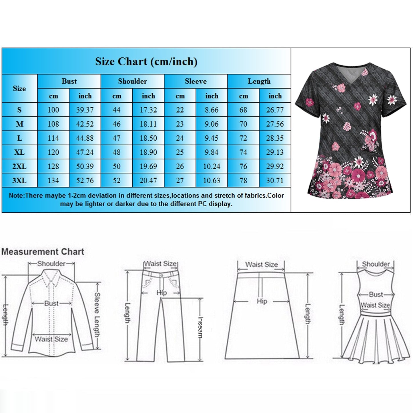 Women Short Sleeve Scrub V Neck Flower Prints Top Medical uniform / enter Discount Code FFMGF5WM6S41 BUY 4 get 1 FREE / FREE Shipping - tracking available