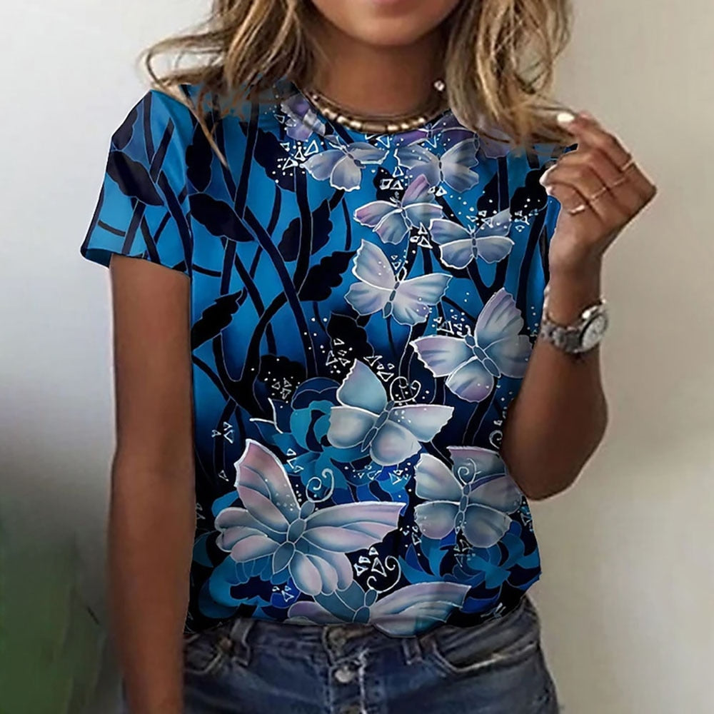 Ladies blouses beautiful floral with butterfly designs comfortable top / enter Discount Code V6TAH906VZ72 BUY 4 get 1 FREE / FREE Shipping