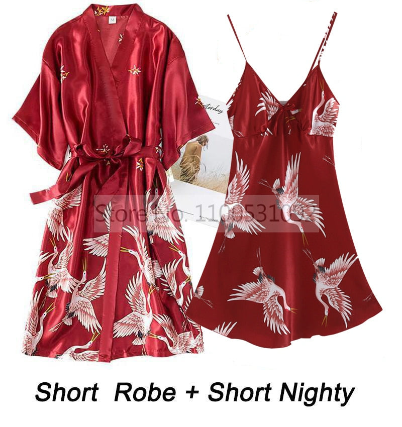 Ladies 2 piece Robe Set Bride Wedding Robe Gown Lace Sexy / Kimono Bathrobe / FREE Shipping