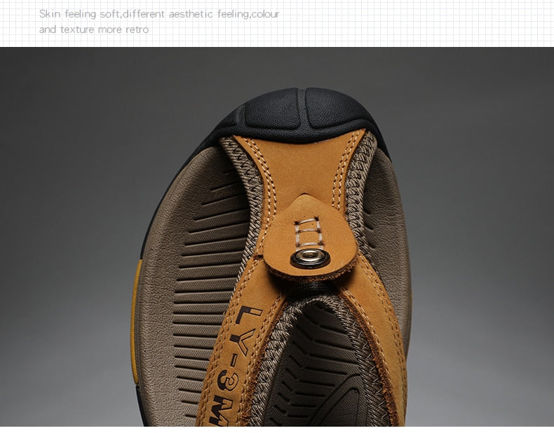 Genuine Cow Leather Men Sandals / Flip Flops massage design anti-slip / FREE-Shipping