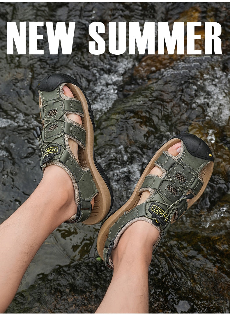 Men Genuine  Leather Sandals for beach or  outdoor / FREE Shipping