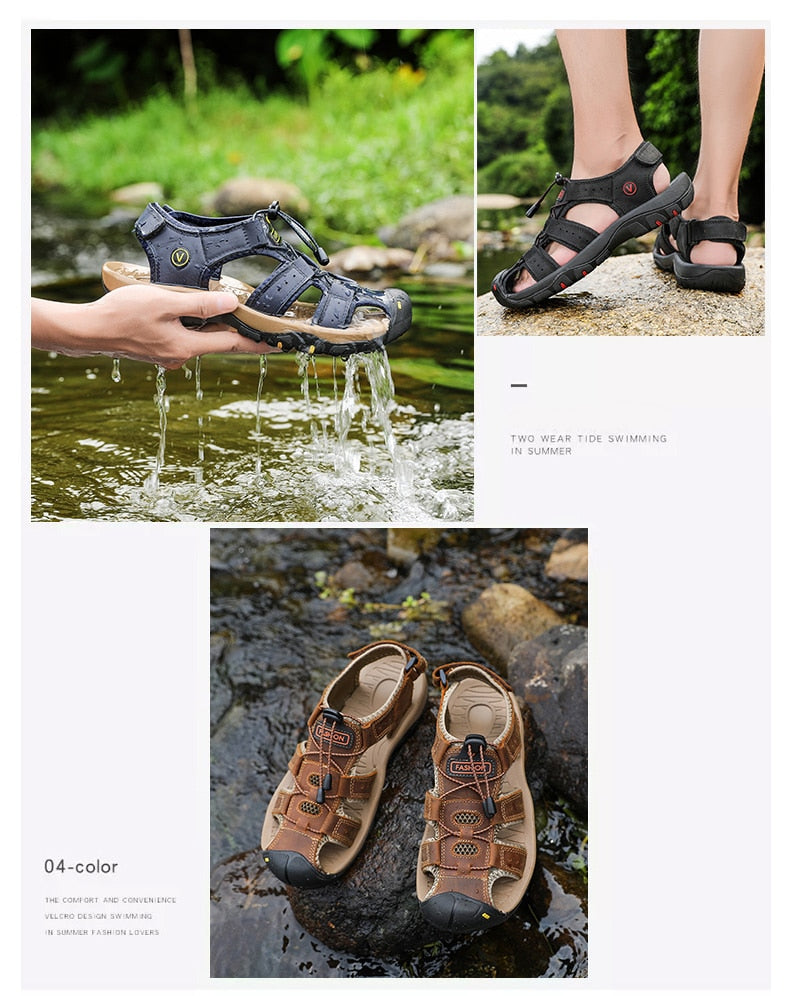 Men Genuine  Leather Sandals for beach or  outdoor / FREE Shipping