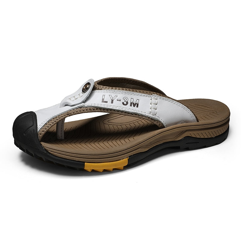 Genuine Cow Leather Men Sandals / Flip Flops massage design anti-slip / FREE-Shipping