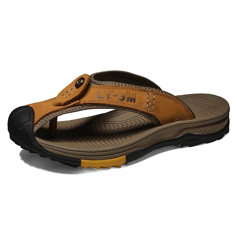 Genuine Cow Leather Men Sandals / Flip Flops massage design anti-slip / FREE-Shipping