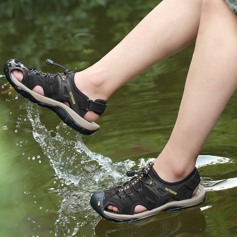 EMOSEWA High Quality Men Sandals Genuine Leather England Style Male Sandals / FREE Shipping