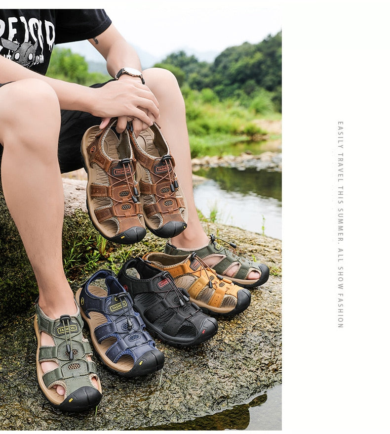 Men Genuine  Leather Sandals for beach or  outdoor / FREE Shipping