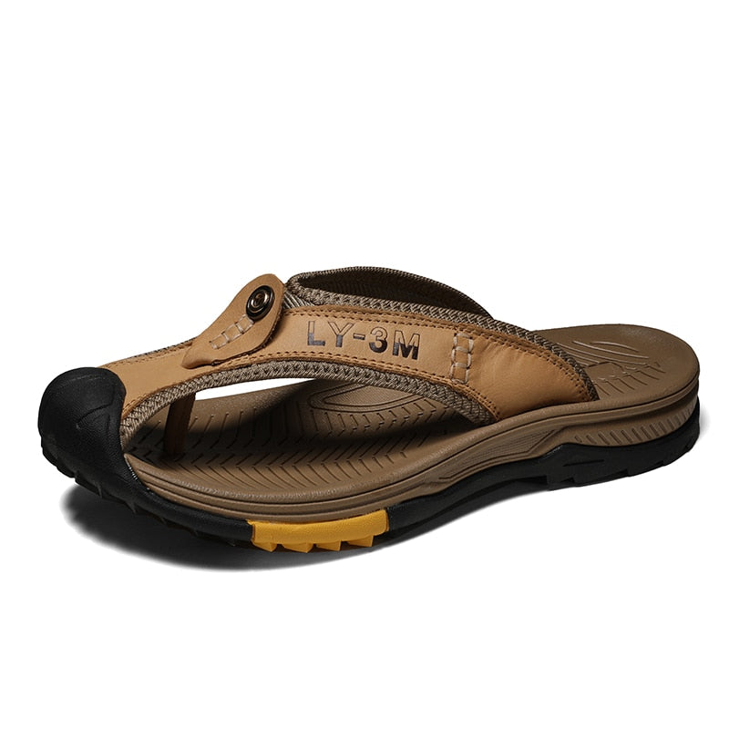 Genuine Cow Leather Men Sandals / Flip Flops massage design anti-slip / FREE-Shipping