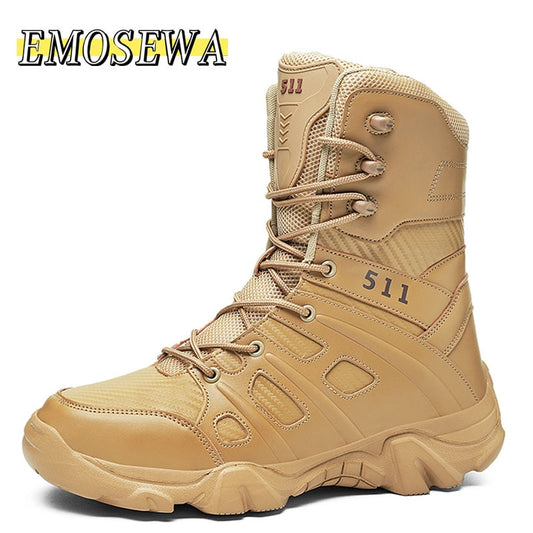 EMOSEWA Quality Leather Men Work/Hiking Boots Military Style Waterproof / FREE Shipping