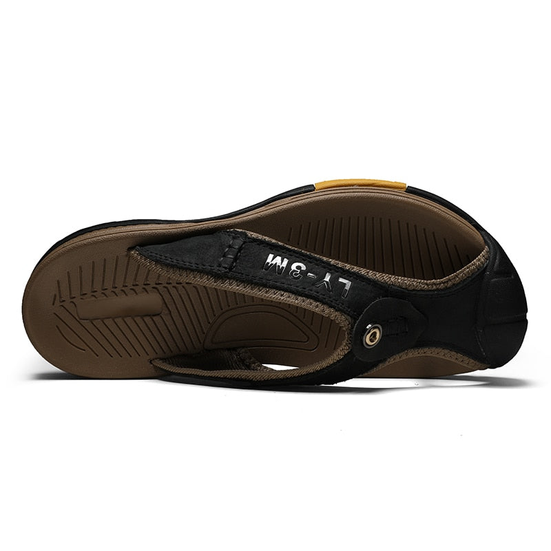 Genuine Cow Leather Men Sandals / Flip Flops massage design anti-slip / FREE-Shipping