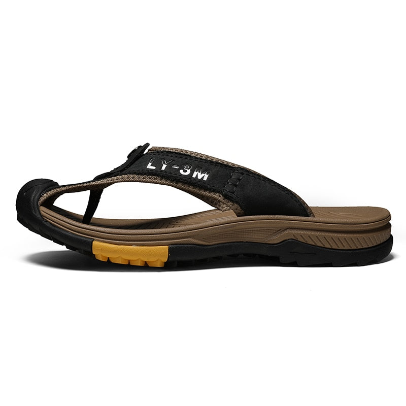 Genuine Cow Leather Men Sandals / Flip Flops massage design anti-slip / FREE-Shipping