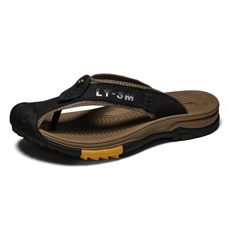 Genuine Cow Leather Men Sandals / Flip Flops massage design anti-slip / FREE-Shipping