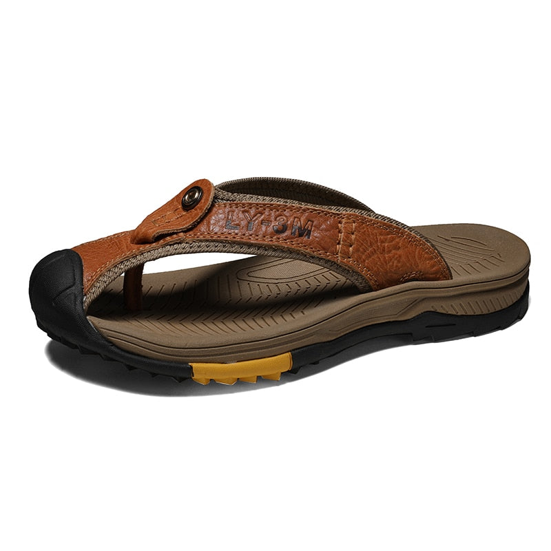 Genuine Cow Leather Men Sandals / Flip Flops massage design anti-slip / FREE-Shipping