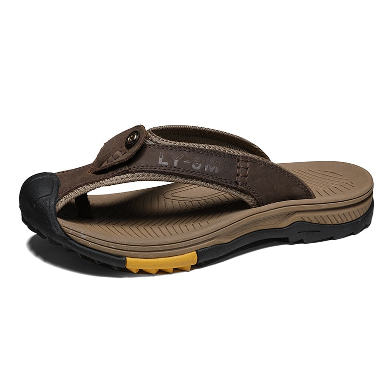 Genuine Cow Leather Men Sandals / Flip Flops massage design anti-slip / FREE-Shipping