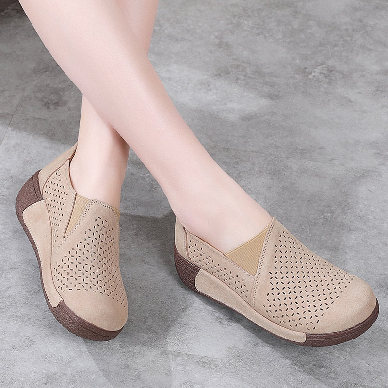 Cow Suede Leather Ladies Loafers orthopedic design and comfortable / FREE Shipping