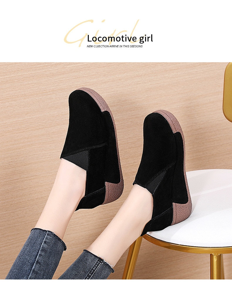 Cow Suede Leather Ladies Loafers orthopedic design and comfortable / FREE Shipping