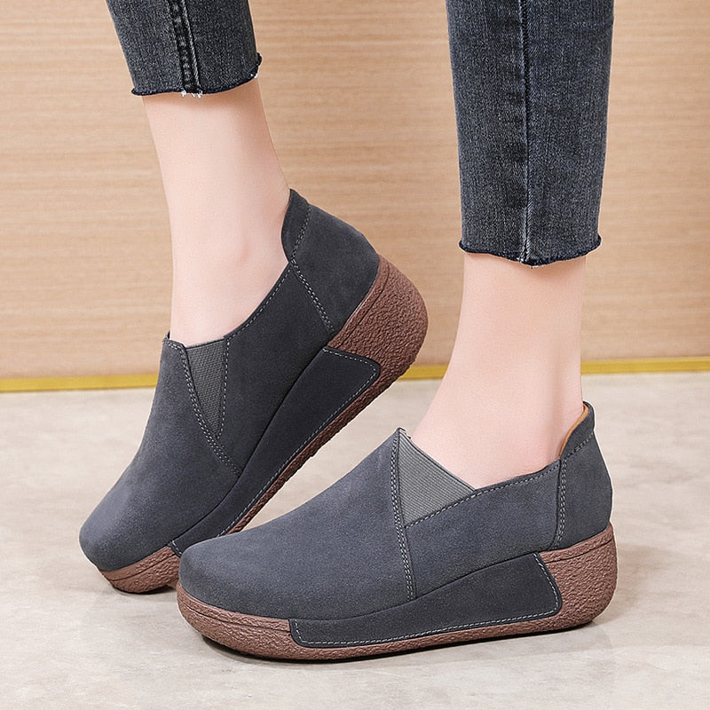 Cow Suede Leather Ladies Loafers orthopedic design and comfortable / FREE Shipping