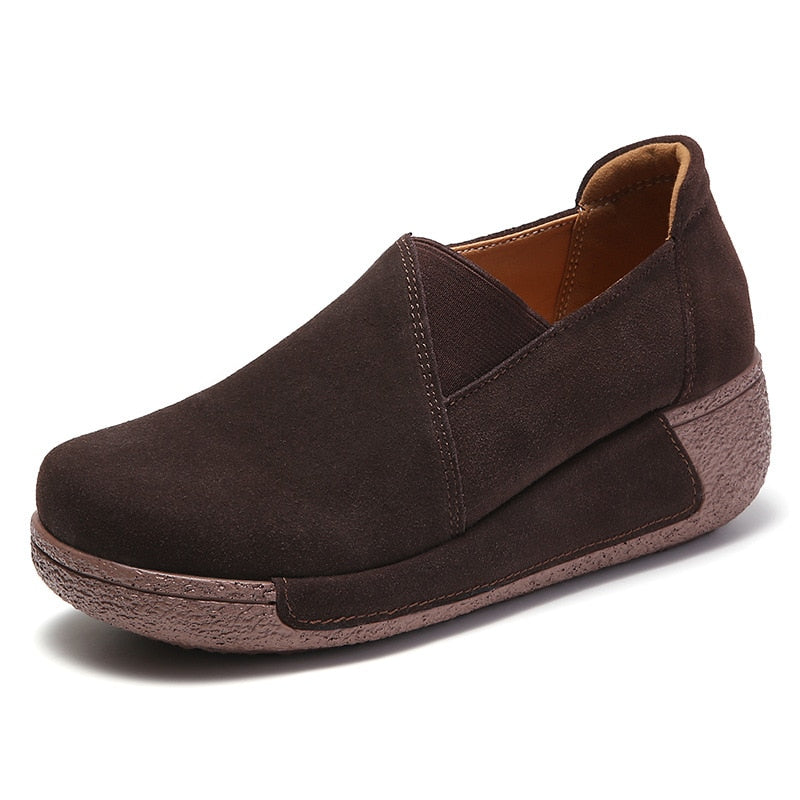 Cow Suede Leather Ladies Loafers orthopedic design and comfortable / FREE Shipping