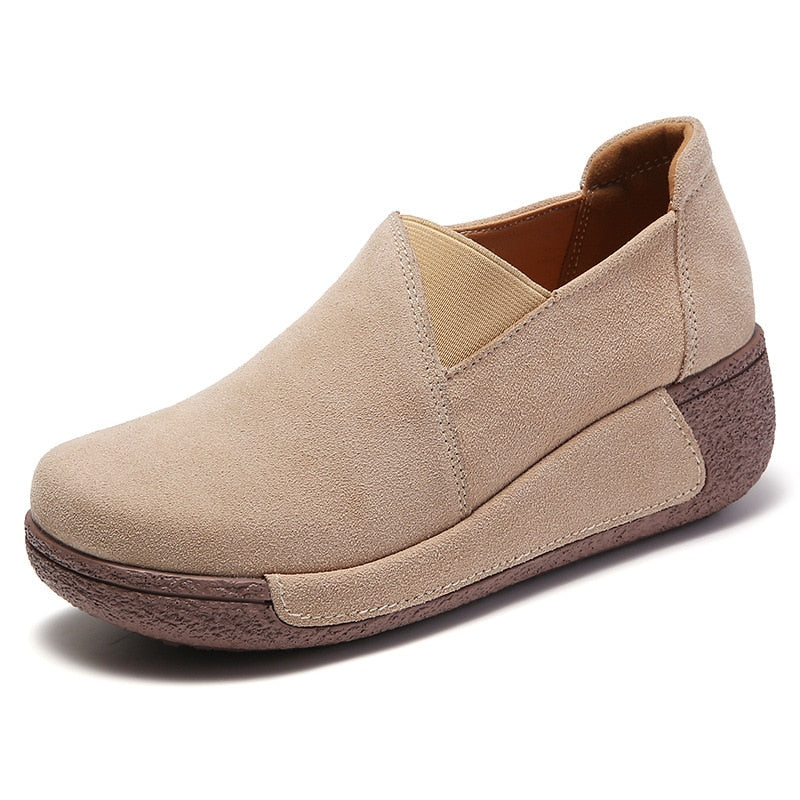 Cow Suede Leather Ladies Loafers orthopedic design and comfortable / FREE Shipping