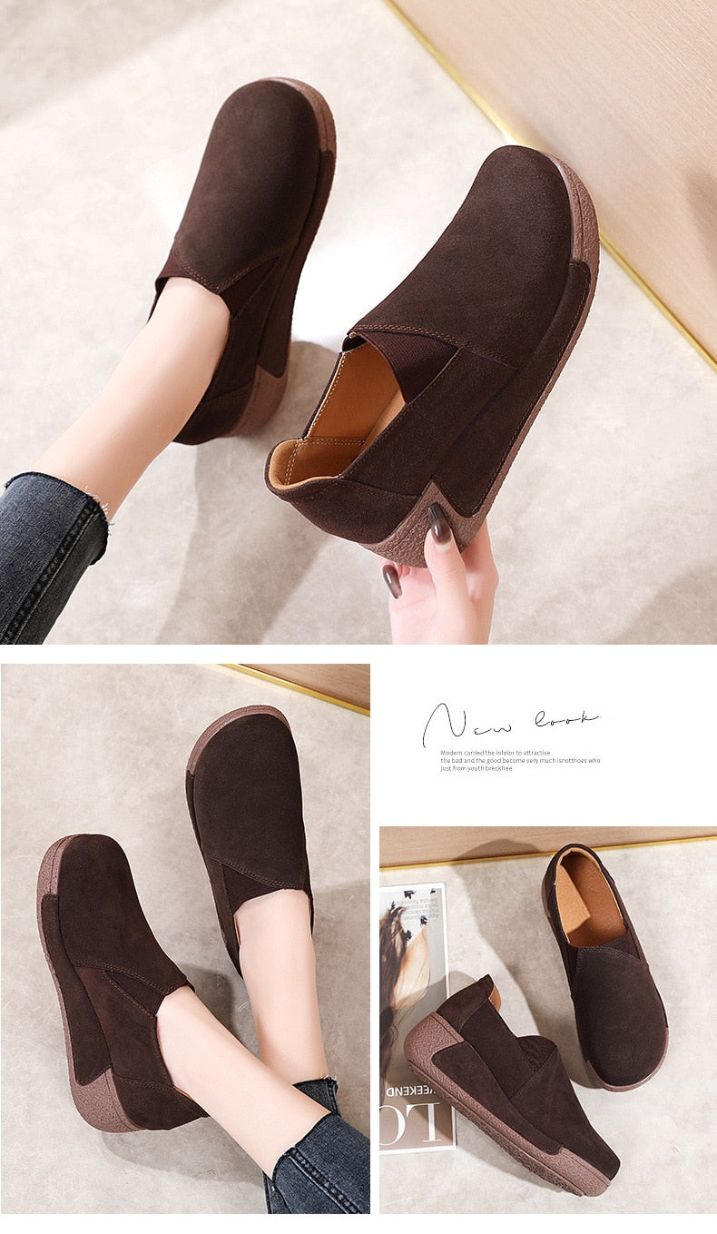 Cow Suede Leather Ladies Loafers orthopedic design and comfortable / FREE Shipping