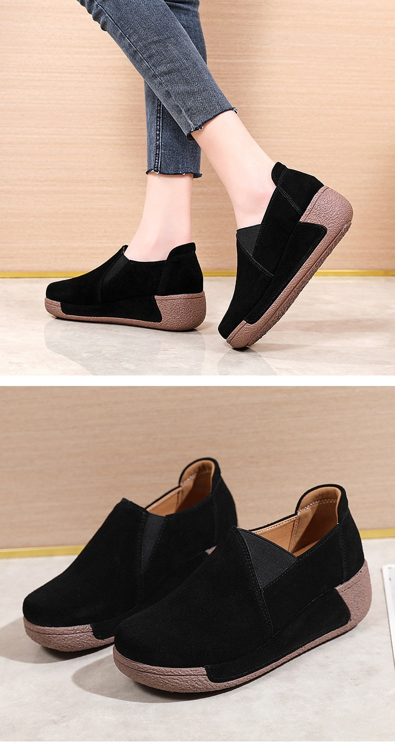 Cow Suede Leather Ladies Loafers orthopedic design and comfortable / FREE Shipping