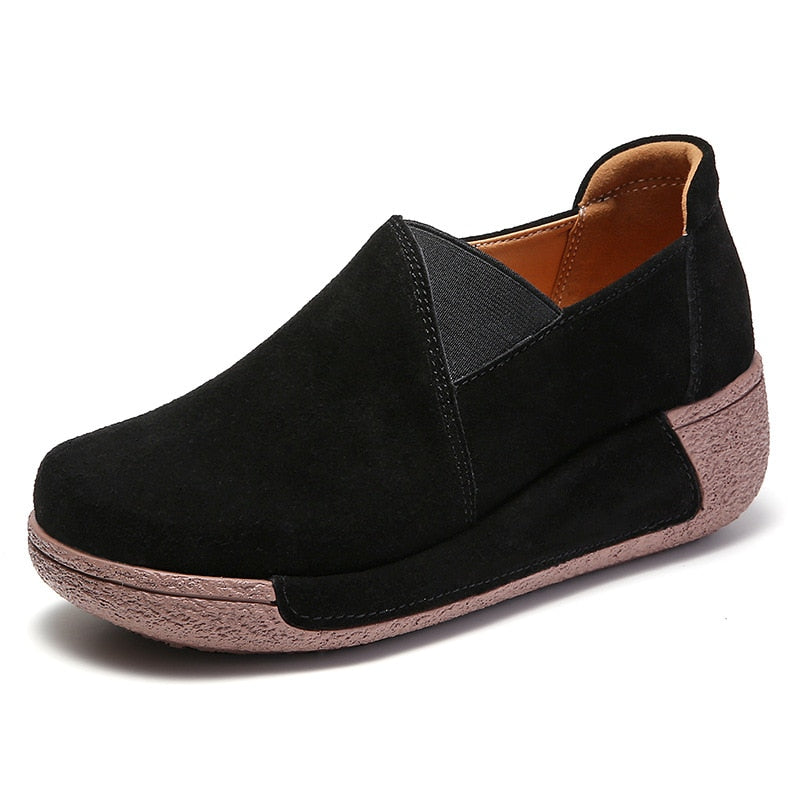 Cow Suede Leather Ladies Loafers orthopedic design and comfortable / FREE Shipping