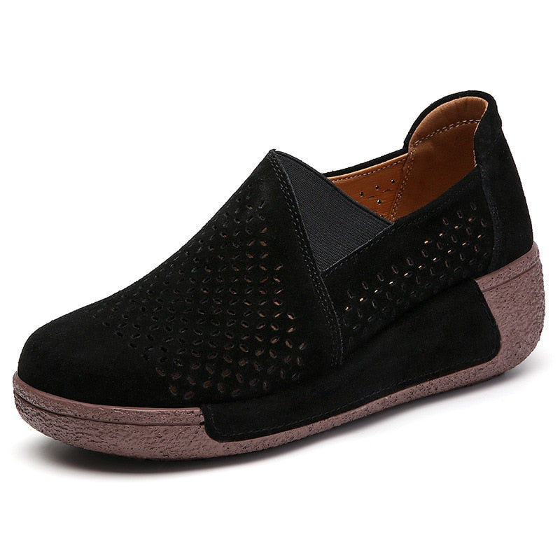Cow Suede Leather Ladies Loafers orthopedic design and comfortable / FREE Shipping