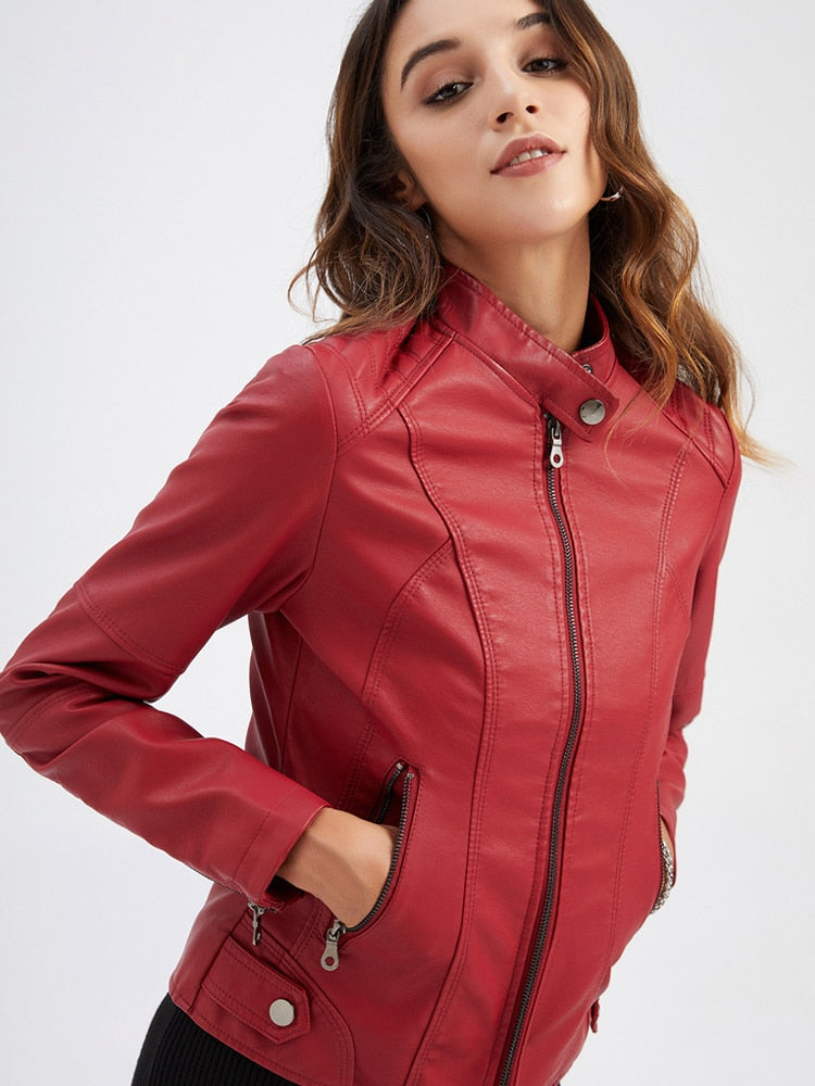Ladies  Leather  Slim  Jacket comfortable lining and warm / FREE Shipping - tracking available