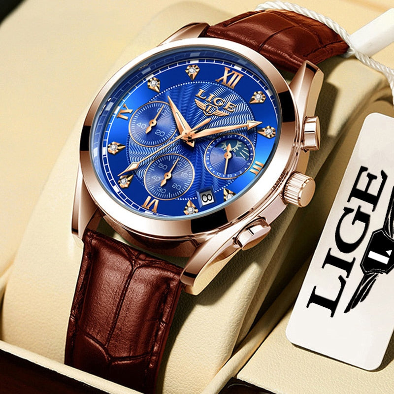 LIGE beautiful elegant  Ladies Watch / Waterproof/  Rose Gold Steel Strap / Top Brand Bracelet