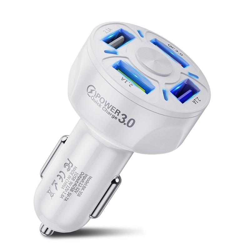 USLION 4Port USB Phone Car Charger Adapter LED Display Fast Charge-Free Shipping