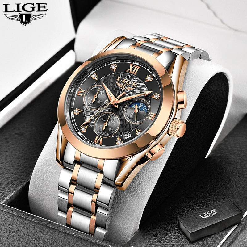 LIGE beautiful elegant  Ladies Watch / Waterproof/  Rose Gold Steel Strap / Top Brand Bracelet