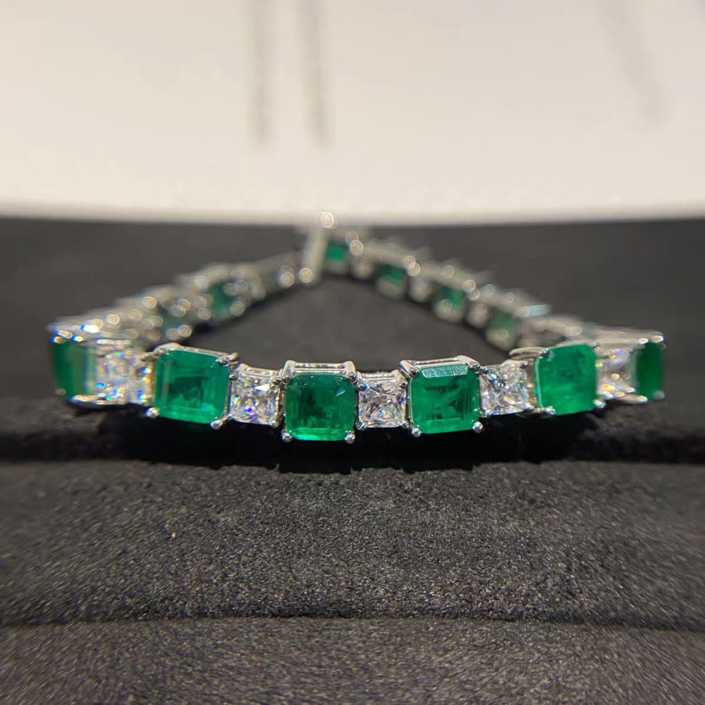 Beautiful 925 Sterling Silver Emerald Diamond tennis Bracelet for Women / Free Shipping