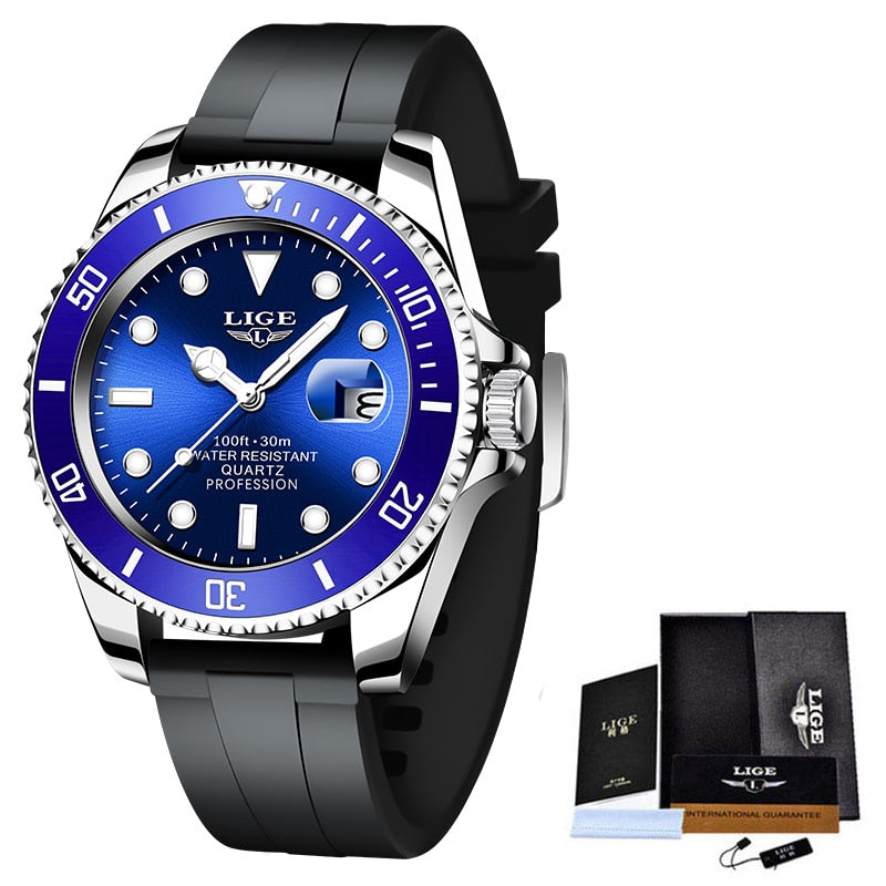 LIGE Top Brand Luxury Fashion Diver Watches for Men /  30ATM Waterproof / FREE Shipping