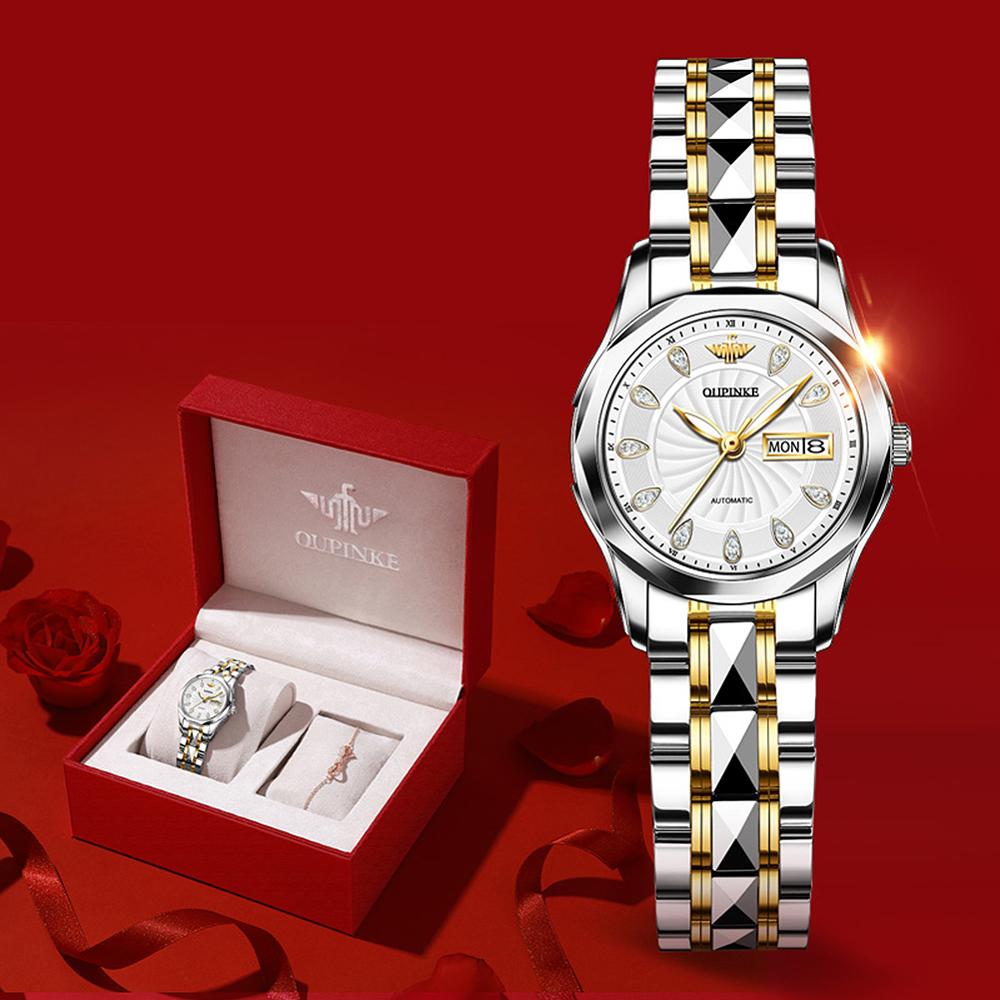 Swiss OUPINKE Top Brand beautiful/elegant Ladies Wristwatch  Waterproof Watches Sapphire Mirror Tungsten Steel Watchstrap