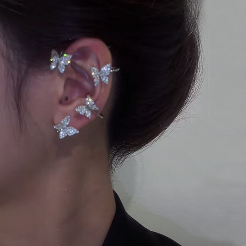Earrings Gold Silver Color Metal Butterfly Ear Clips ZIRCON / Free Shipping