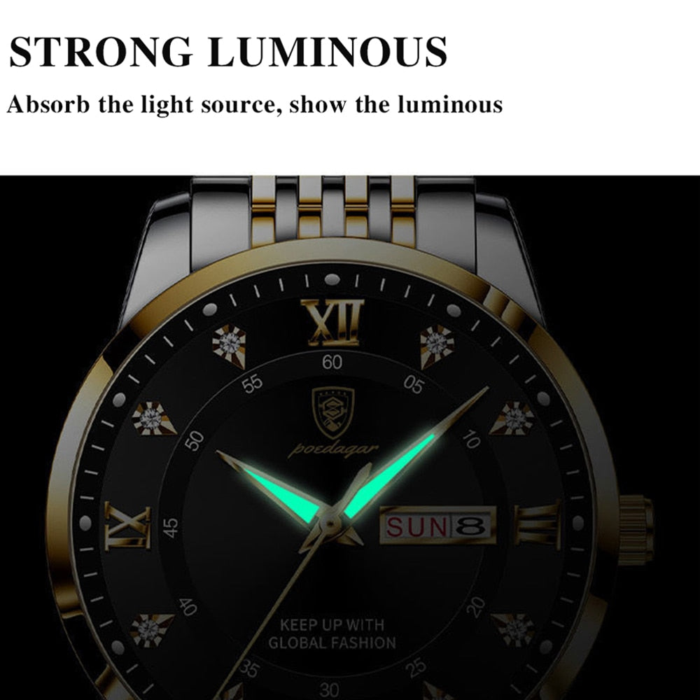 POEDAGAR Men's wrist  Watch Stainless Steel  / waterproof / Luminous Date , enter Discount Code BSATYMPNPZBQ  Buy 1 get 1 FREE / FREE Shipping