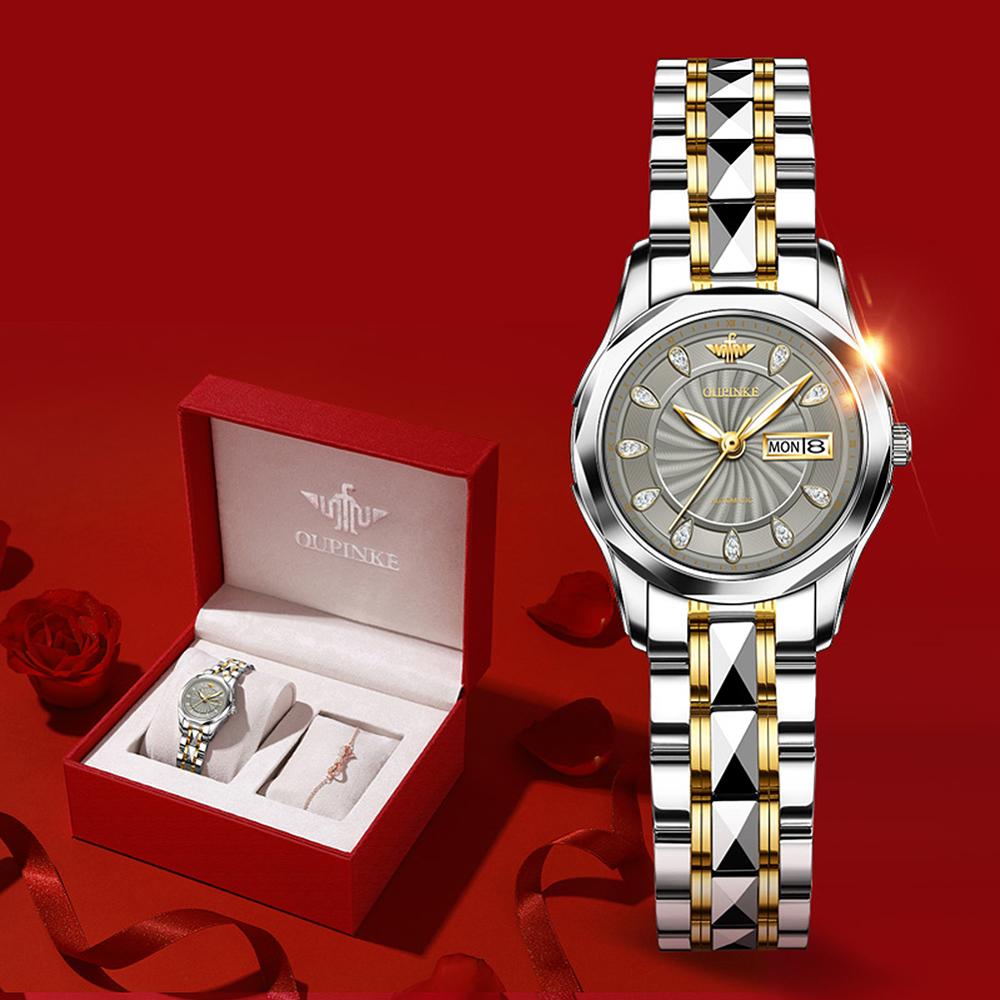 Swiss OUPINKE Top Brand beautiful/elegant Ladies Wristwatch  Waterproof Watches Sapphire Mirror Tungsten Steel Watchstrap