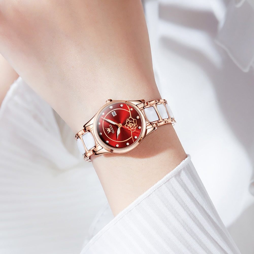 OLEVS beautiful elegant Watches for Women  Camellia /  Quartz / Japan Movement / 30M Waterproof