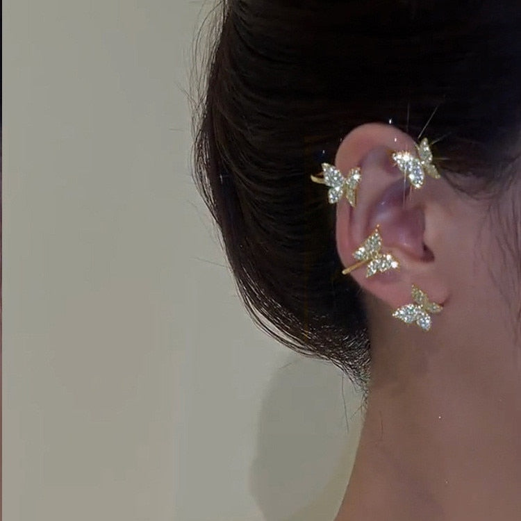 Earrings Gold Silver Color Metal Butterfly Ear Clips ZIRCON / Free Shipping