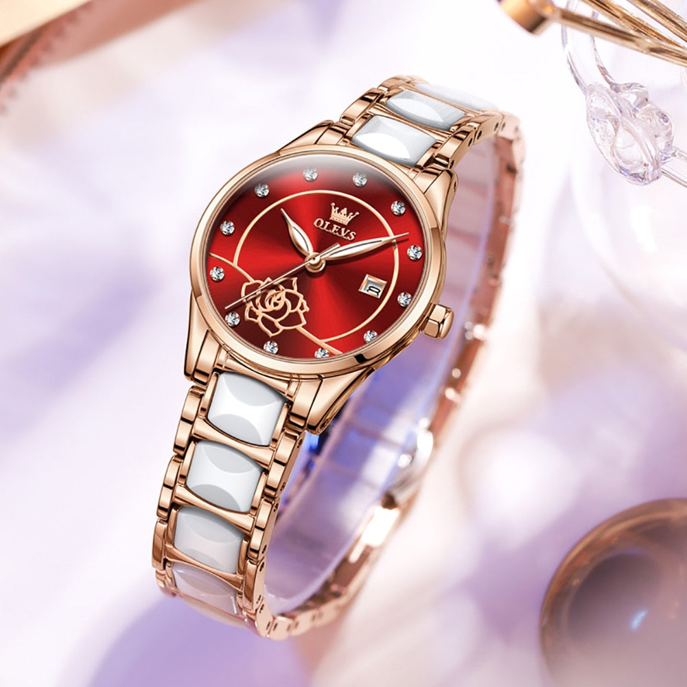OLEVS beautiful elegant Watches for Women  Camellia /  Quartz / Japan Movement / 30M Waterproof