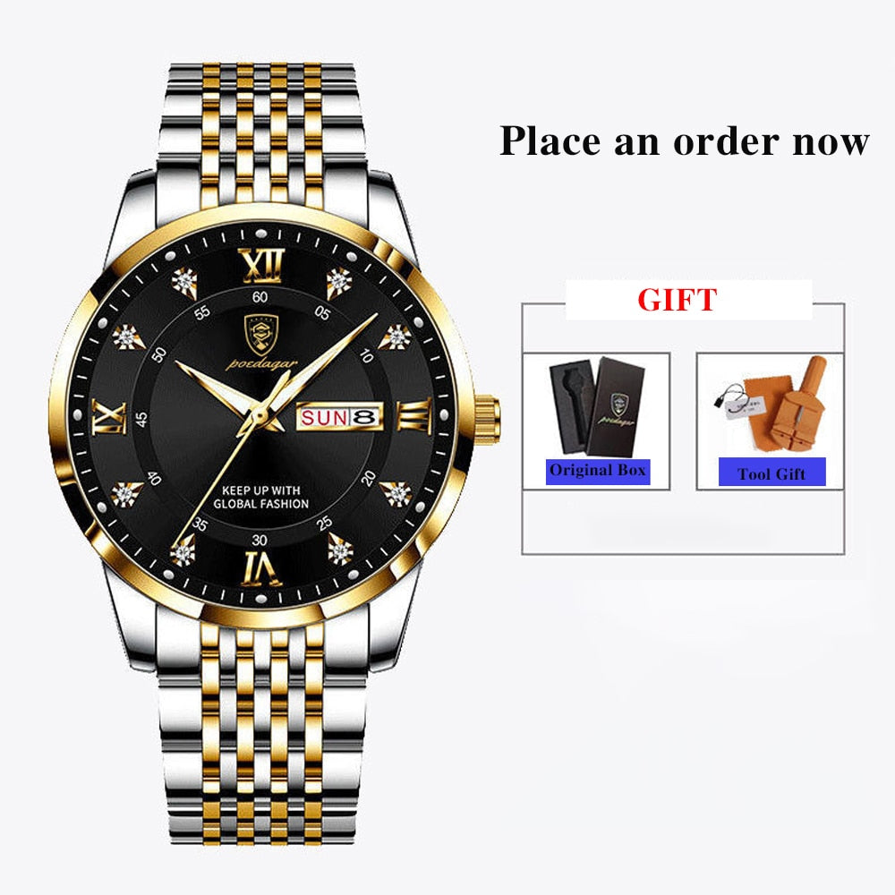 POEDAGAR Men's wrist  Watch Stainless Steel  / waterproof / Luminous Date , enter Discount Code BSATYMPNPZBQ  Buy 1 get 1 FREE / FREE Shipping
