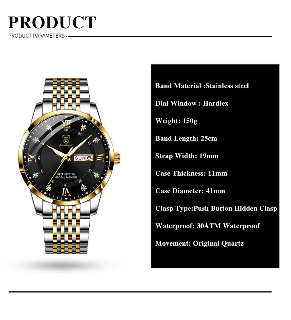 POEDAGAR Men's wrist  Watch Stainless Steel  / waterproof / Luminous Date , enter Discount Code BSATYMPNPZBQ  Buy 1 get 1 FREE / FREE Shipping