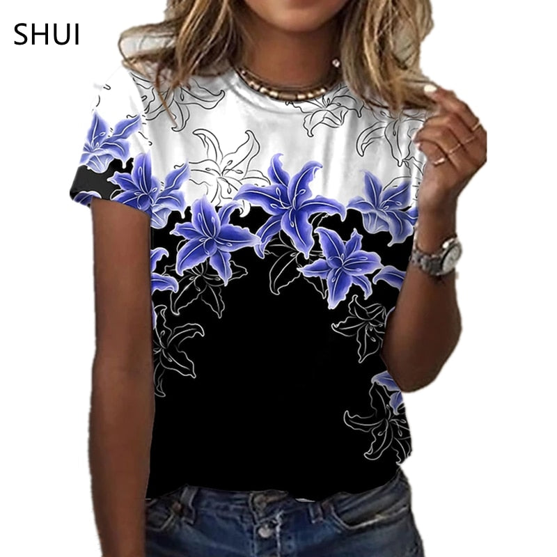Ladies beautiful floral 3d design prints casual blouse  t-shirt top / FREE Shipping