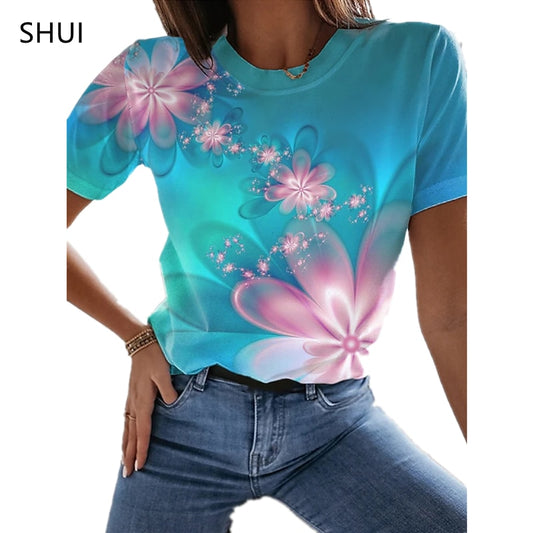 Ladies beautiful floral 3d design prints casual blouse  t-shirt top / FREE Shipping