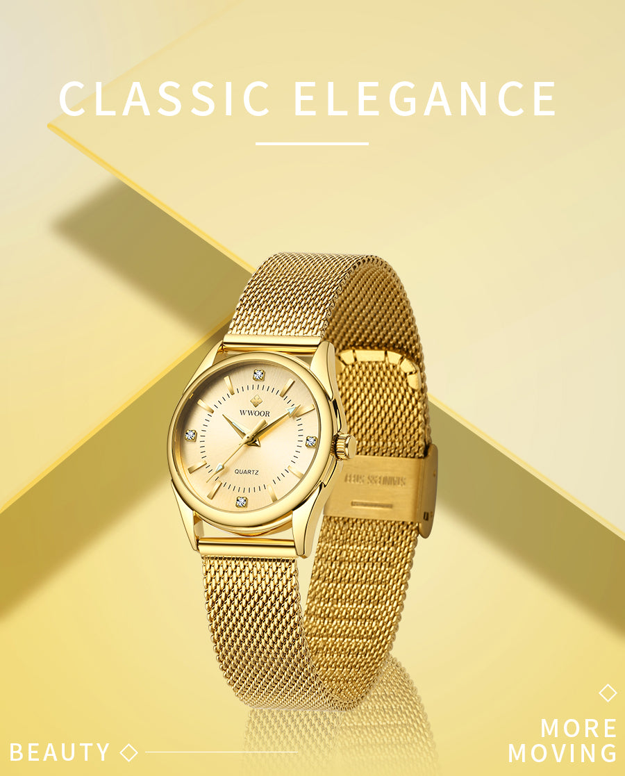 WWOOR Small Luxury Top Brand Ladies wrist watch / Silver Stainless Steel Diamonds, enter Discount Code S0BZVDKASTKZ Buy 1 get 1 FREE / FREE Shipping