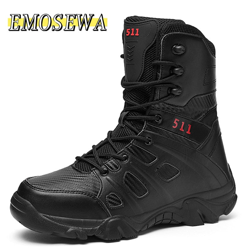 EMOSEWA Quality Leather Men Work/Hiking Boots Military Style Waterproof / FREE Shipping