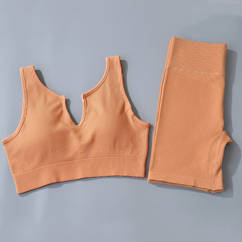 Women Seamless Shorts  with Sports tube top comfortable  2 Two Piece outfit  / FREE Shipping