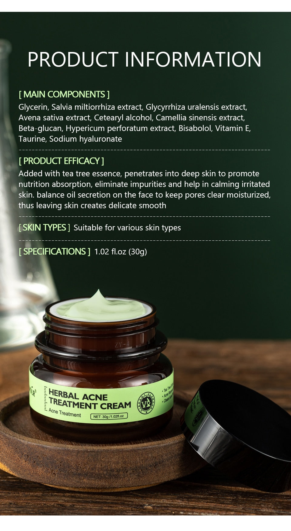 VIBRANT GLAMOUR Herbal Facial Skin Care 2PCS/Set Face Cream Serum Acne Treatment / FREE Shipping