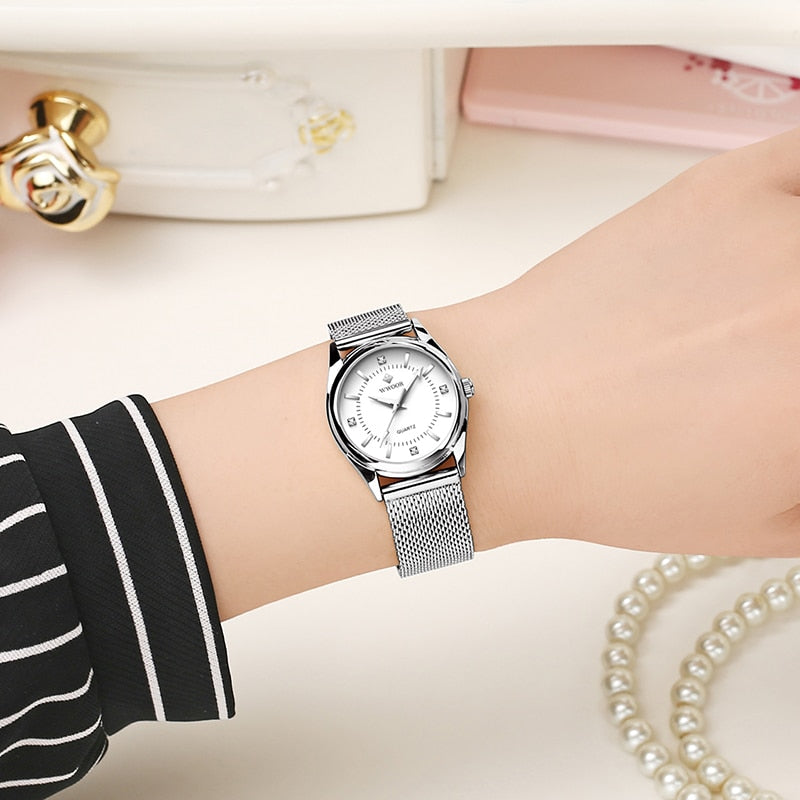 WWOOR Small Luxury Top Brand Ladies wrist watch / Silver Stainless Steel Diamonds, enter Discount Code S0BZVDKASTKZ Buy 1 get 1 FREE / FREE Shipping