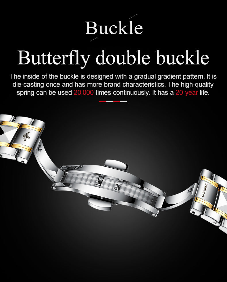 Swiss OUPINKE Top Brand  Luxury  business Men's Wrist  Watch  Stainless Steel Waterproof