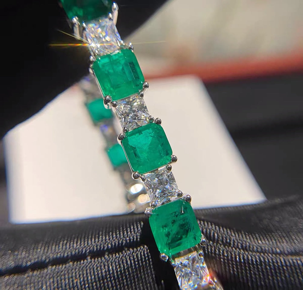 Beautiful 925 Sterling Silver Emerald Diamond tennis Bracelet for Women / Free Shipping